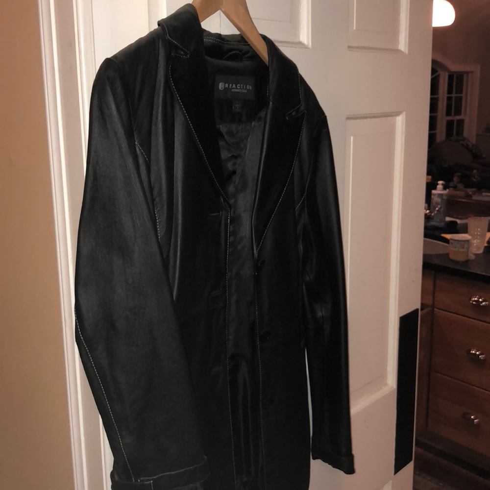 Black Kenneth Cole leather trench coat